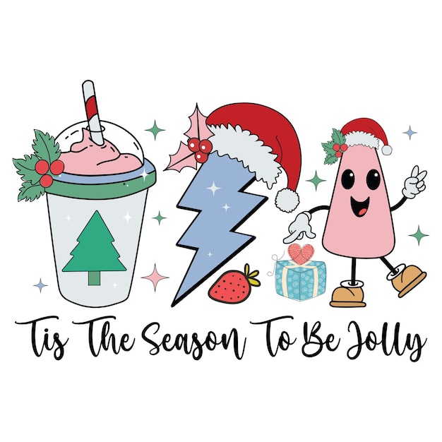 un dibujo de un árbol de Navidad con un sombrero de Santa en él