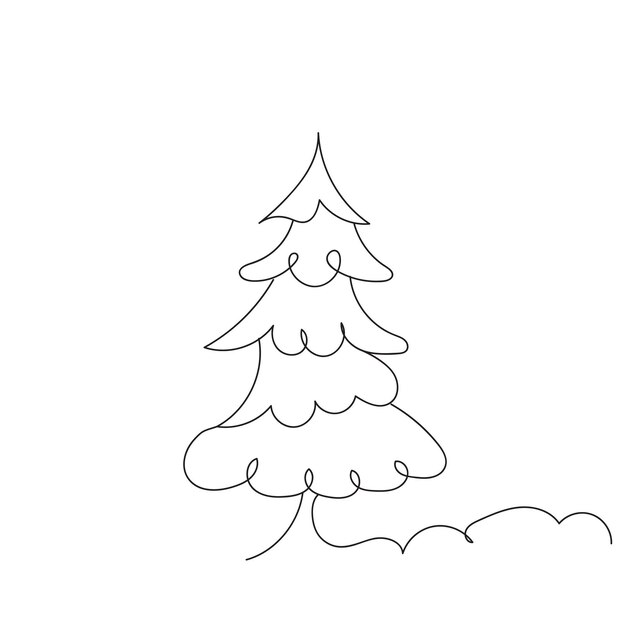 Vector dibujo de árbol de navidad en un vector de línea continua