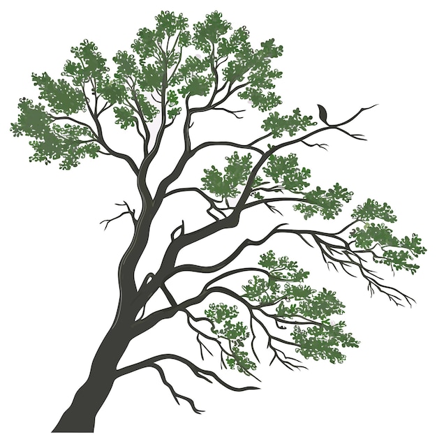 un dibujo de un árbol con un pájaro en él