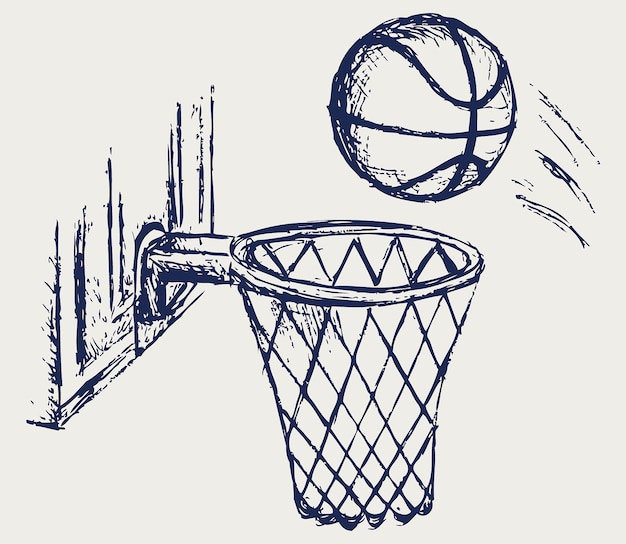 Vector un dibujo de un aro de baloncesto con una pelota en él