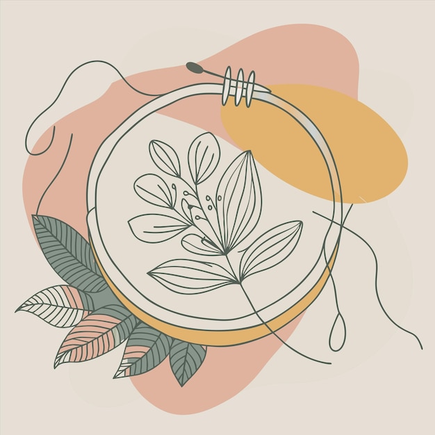 un dibujo de un aro con flores y una cuerda