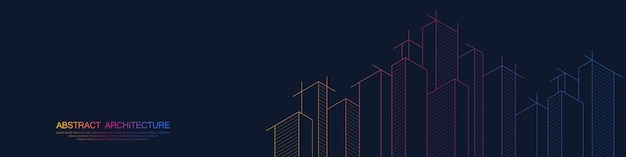 Dibujo arquitectónico con construcción de edificios para una plantilla de encabezado de banner o sitio web