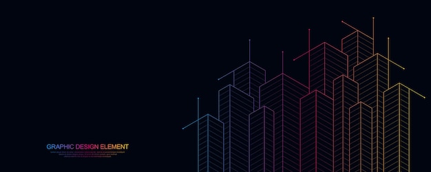 Dibujo arquitectónico con construcción de edificios
