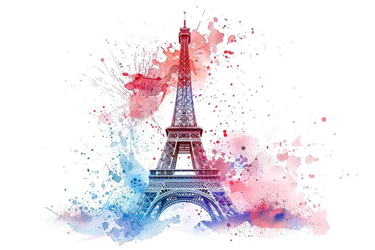 Vector dibujo arquitectónico de la torre eiffel de parís con líneas de lápiz negro dibujadas a mano