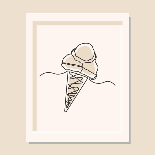 Vector dibujo de arte continuo de una línea delicioso fresco de ilustración de vector de cono de helado