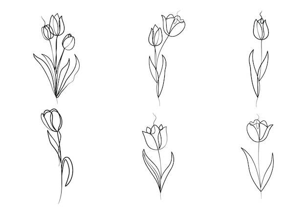 Dibujo de arte continuo de una línea de flor de tulipanes de belleza