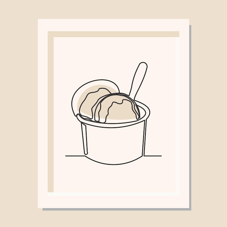 Vector dibujo de arte continuo de una línea de ilustración de vector de taza de helado fresco delicioso y fresco