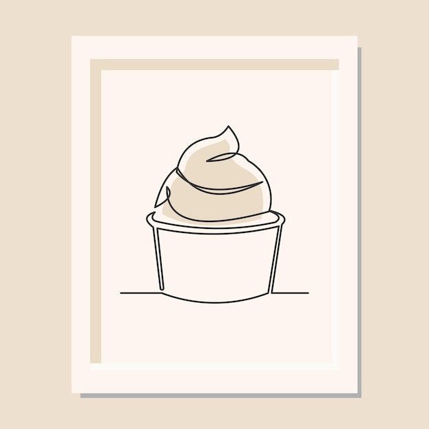 Vector dibujo de arte continuo de una línea de ilustración de vector de taza de helado fresco delicioso y fresco