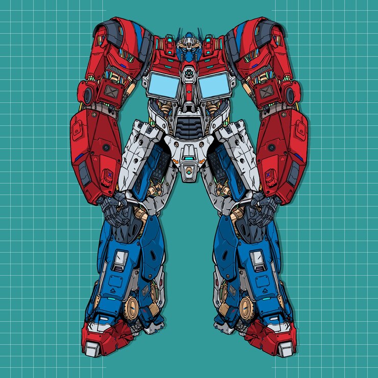 Vector dibujo de arte futurista mecha robot construido por cabeza brazo cuerpo pierna arma ilustración vector premium