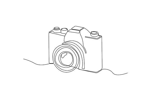 Dibujo de arte en línea de cámara digital dibujada a mano Vector de contorno continuo de cámara