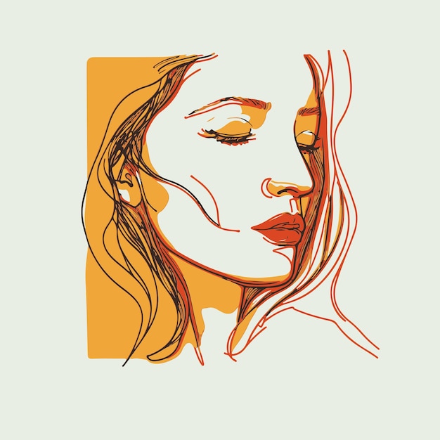 Vector dibujo de arte de línea de cara de mujer. cabeza femenina abstracta