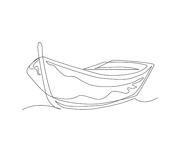 Dibujo de arte de línea continua de canoa de pesca de madera Ilustración de vector de dibujo de arte de línea única de barco de pesca de madera