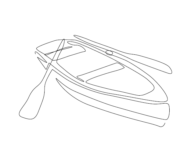 Dibujo de arte de línea continua de canoa de pesca de madera Ilustración de vector de dibujo de arte de línea única de barco de pesca de madera
