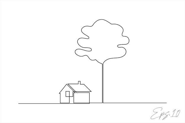 dibujo de arte de línea continua de una casa de campo