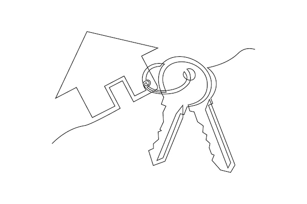 dibujo de arte de línea continua de una casa con una llave