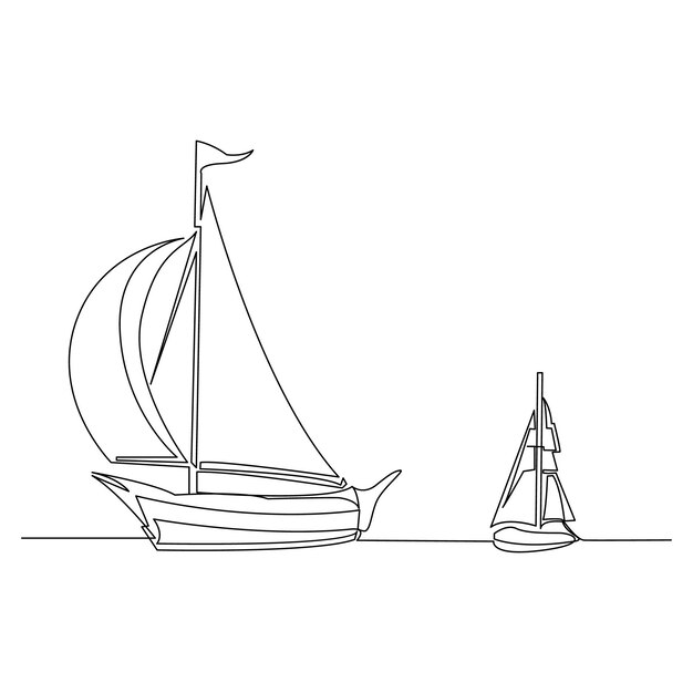 dibujo de arte de línea continua ilustraciones de barcos de vela vectores de amp