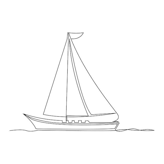 dibujo de arte de línea continua ilustraciones de barcos de vela vectores de amp