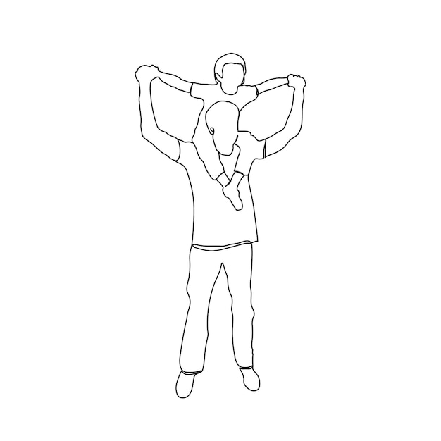 Dibujo de arte de línea continua de padre e hijo Héroe Arte de línea de padre e hijo Arte de línea del día del padre