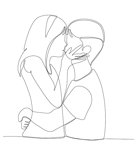 un dibujo de arte de línea continua de pareja de san valentín besándose juntos ilustración vectorial