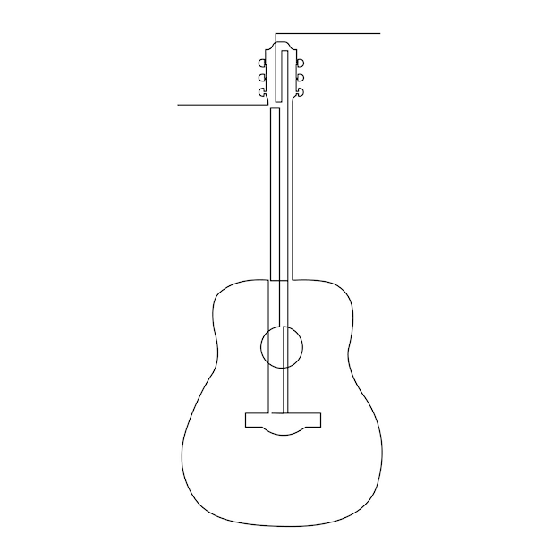 Dibujo de arte de línea continua vectorial de concepto de guitarra acústica de estudio de música