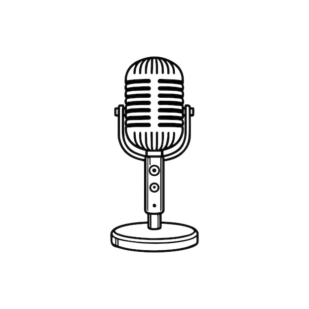 Dibujo de arte de la línea de micrófono vintage Ilustración de equipos de radiodifusión retro