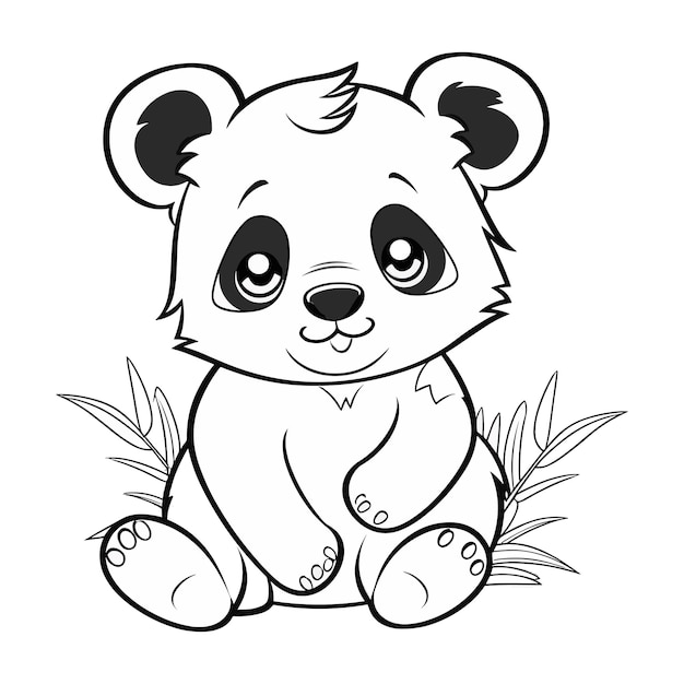 Vector dibujo de arte de línea de panda bebé