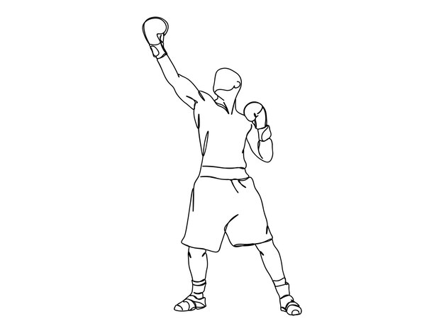 El dibujo de arte de una sola línea de Boxing Player continúa la ilustración de vector de línea