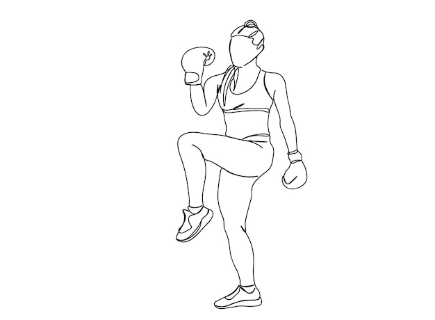 El dibujo de arte de una sola línea de Boxing Player continúa la ilustración de vector de línea