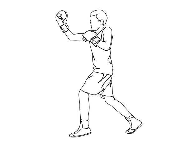 El dibujo de arte de una sola línea de Boxing Player continúa la ilustración de vector de línea