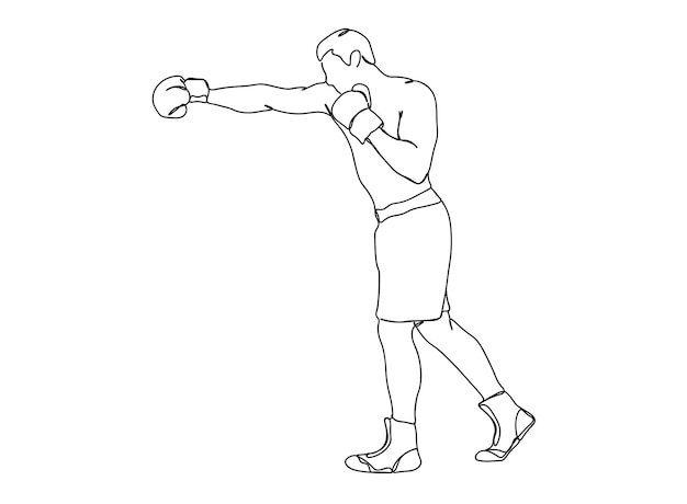 El dibujo de arte de una sola línea de Boxing Player continúa la ilustración de vector de línea