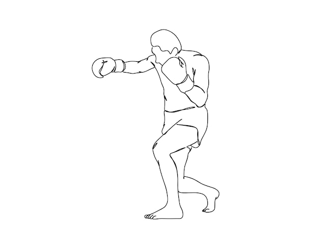 El dibujo de arte de una sola línea de Boxing Player continúa la ilustración de vector de línea