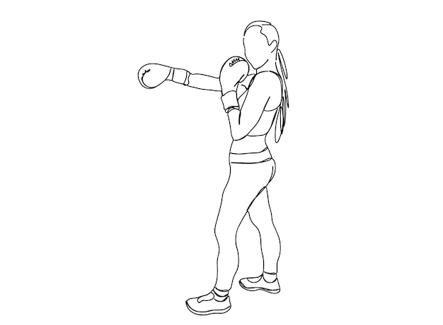 El dibujo de arte de una sola línea de Boxing Player continúa la ilustración de vector de línea