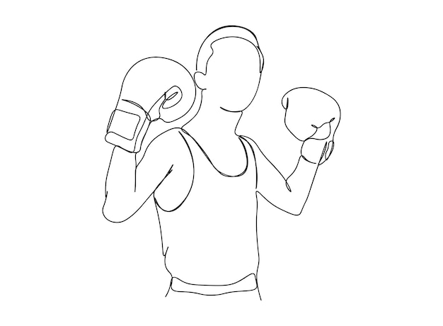 El dibujo de arte de una sola línea de Boxing Player continúa la ilustración de vector de línea