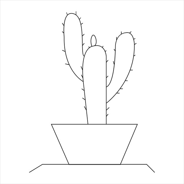 Dibujo de arte de una sola línea continua de cactus y dibujo de arte vectorial de contorno minimalista
