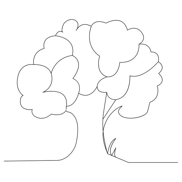 Vector dibujo de arte vectorial de contorno de árbol de crecimiento de planta de una línea continua