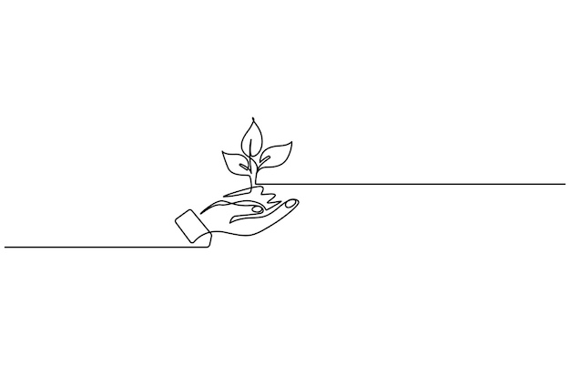 Dibujo de arte vectorial de contorno de árbol de crecimiento de plantas de una línea continua Dibujo en línea única de una planta
