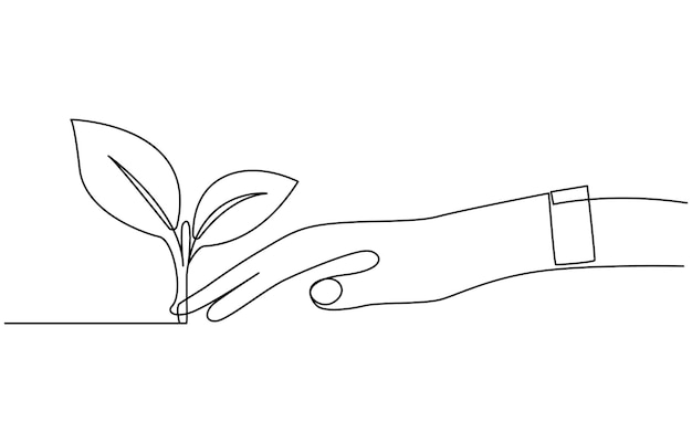 Dibujo de arte vectorial de contorno de árbol de crecimiento de plantas de una línea continua Dibujo en línea única de una planta