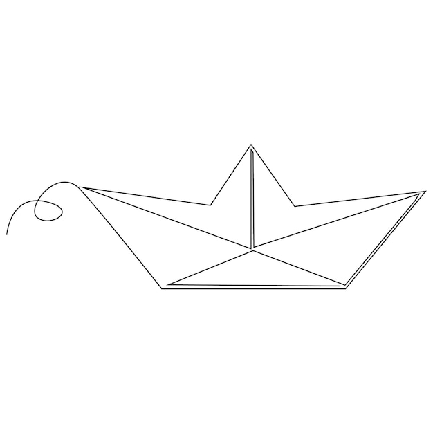 dibujo de arte vectorial de contorno de línea única de barco de papel continuo y diseño minimalista de una línea simple