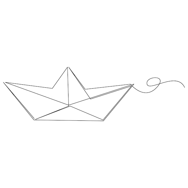 dibujo de arte vectorial de contorno de línea única de barco de papel continuo y diseño minimalista de una línea simple