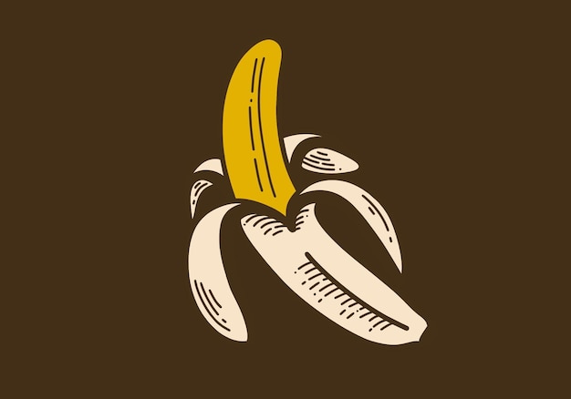 Dibujo de arte vintage de un plátano abierto