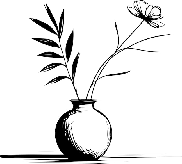 dibujo artístico de un árbol de flores en un jarrón