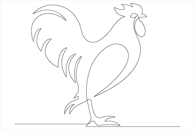 Dibujo artístico continuo de una línea del concepto de pollo de animal de mascota Ilustración vectorial de contorno