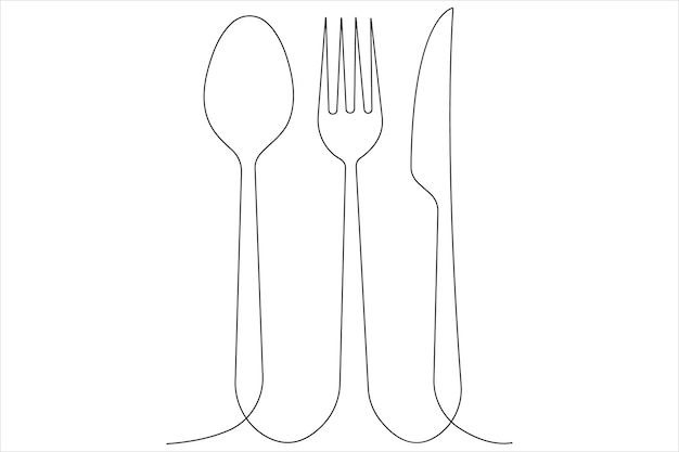 Dibujo artístico continuo de una línea de herramientas de alimentos para el vector de decoración de restaurantes
