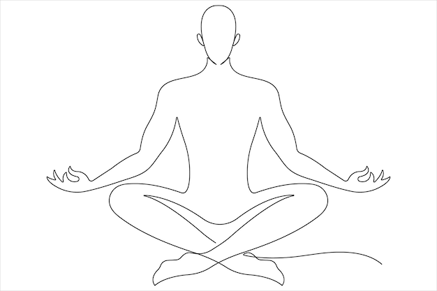 Dibujo artístico continuo de una línea de un hombre haciendo ejercicio en la postura de yoga ilustración vectorial de contorno