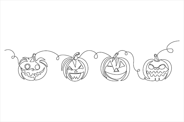 Dibujo artístico continuo de una línea de ilustración vectorial de diseño de calabaza
