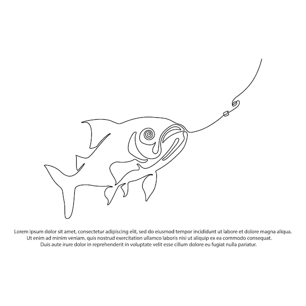 Dibujo artístico continuo de una línea de ilustración vectorial de peces azules