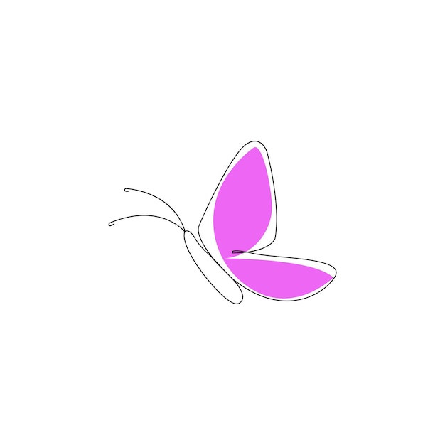 Dibujo artístico continuo de una línea de mariposa volando contorno