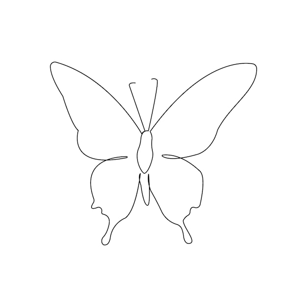 Dibujo artístico continuo de una línea de mariposa volando contorno