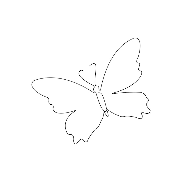 Dibujo artístico continuo de una línea de mariposa volando contorno