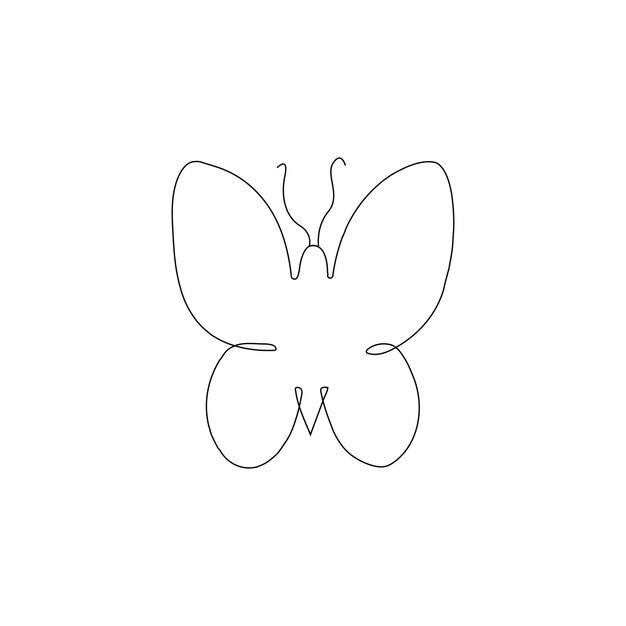 Dibujo artístico continuo de una línea de mariposa volando contorno